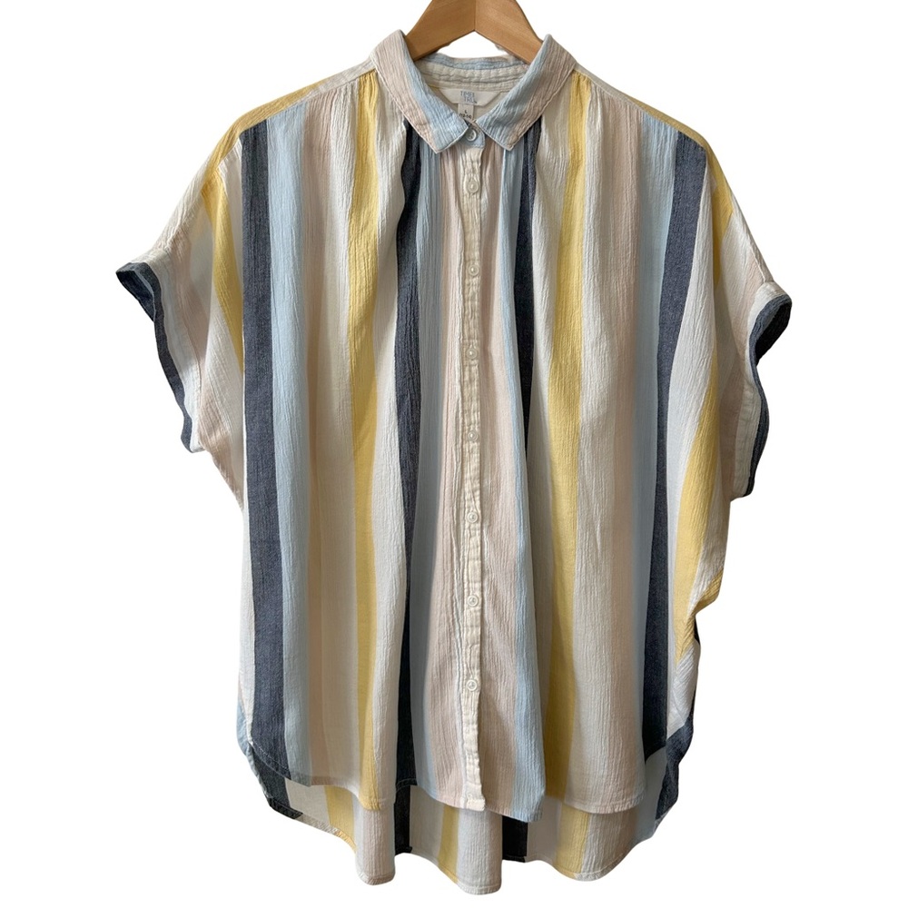 Time and Tru 100% Cotton Multi-Color Striped Button Down Top - Size L
